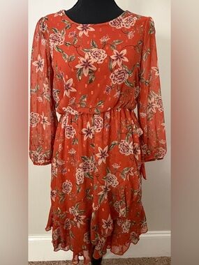 Floral Orange Tiered Long Sleeve Dress for girls